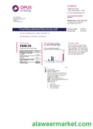 Opus Energy electricity utility business bill,  page 1, SCR
